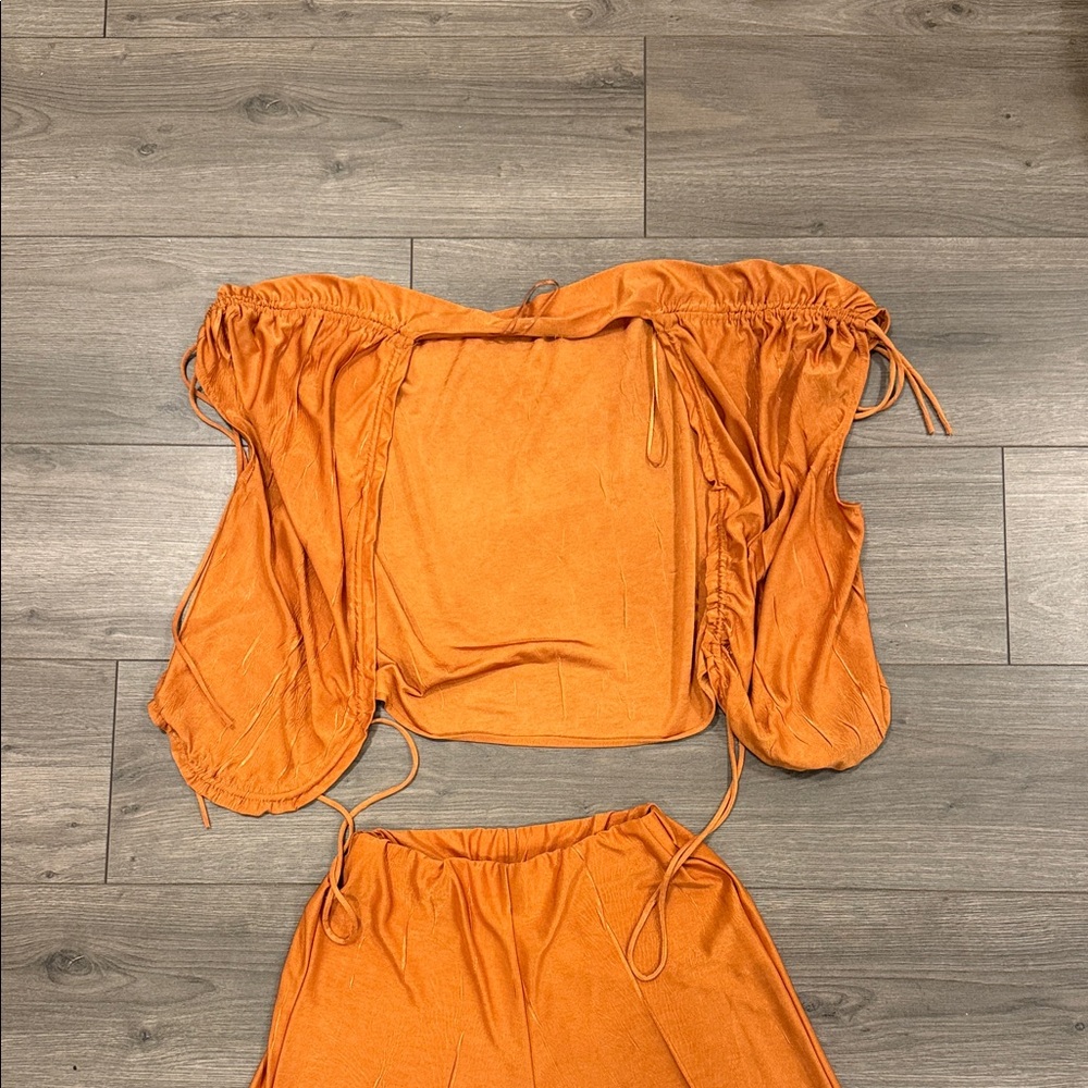 Orange Off-Shoulder Top and Pant Set